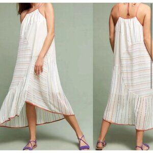Anthropologie Akemi+Kin Deana White Swing Stripe Metallic Shimmer Midi Dress